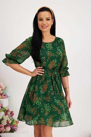 Flowy dresses, Green dress short cut cloche from veil fabric with puffed sleeves with 3/4 sleeves - StarShinerS.com