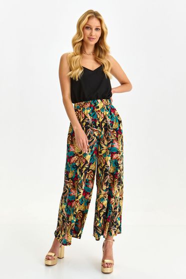 Trousers light material flared high waisted lateral pockets