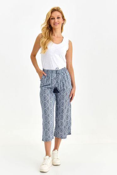 Trousers, Blue trousers light material flared lateral pockets is fastened around the waist with a ribbon - StarShinerS.com