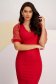 Red Crepe Pencil Dress with Lace Sleeves and Crossover Neckline - StarShinerS 6 - StarShinerS.com