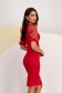 Red Crepe Pencil Dress with Lace Sleeves and Crossover Neckline - StarShinerS 2 - StarShinerS.com