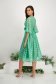 Green Veil Midi Dress in A-line with Puff Sleeves and Flower Shaped Brooch - StarShinerS 4 - StarShinerS.com