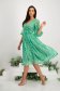 Green Veil Midi Dress in A-line with Puff Sleeves and Flower Shaped Brooch - StarShinerS 3 - StarShinerS.com
