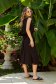 Black dress light material midi cloche with elastic waist accessorized with tied waistband 5 - StarShinerS.com