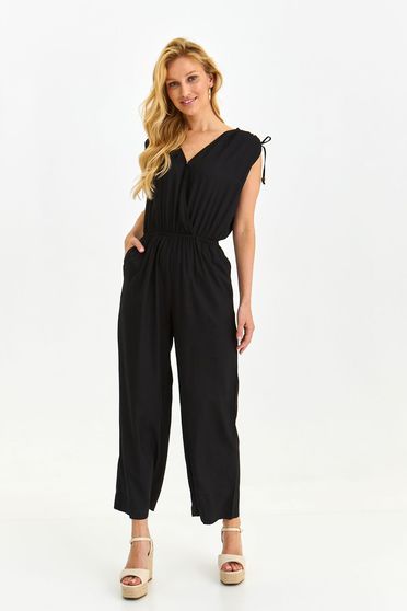 Summer jumpsuits, Black jumpsuit long with elastic waist lateral pockets light material - StarShinerS.com