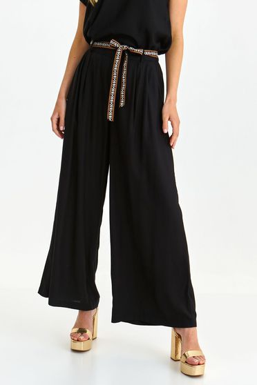 Trousers, Black trousers flared high waisted thin fabric lateral pockets - StarShinerS.com