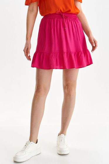 Pink skirt short cut cloche with elastic waist light material is fastened around the waist with a ribbon