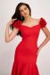 - StarShinerS red dress elastic cloth pencil naked shoulders with ruffle details 6 - StarShinerS.com