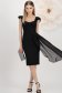 Rochie din crep neagra tip creion cu decolteu adanc si suprapunere cu voal - StarShinerS 1 - StarShinerS.ro