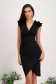 - StarShinerS midi pencil style black dress from crepe fabric wrapped around with ruffle details 1 - StarShinerS.com