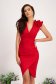 Rochie din crep rosie midi petrecuta tip creion cu volanase pe umeri - StarShinerS 1 - StarShinerS.ro