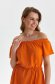 Orange dress short cut loose fit accessorized with tied waistband naked shoulders light material 5 - StarShinerS.com