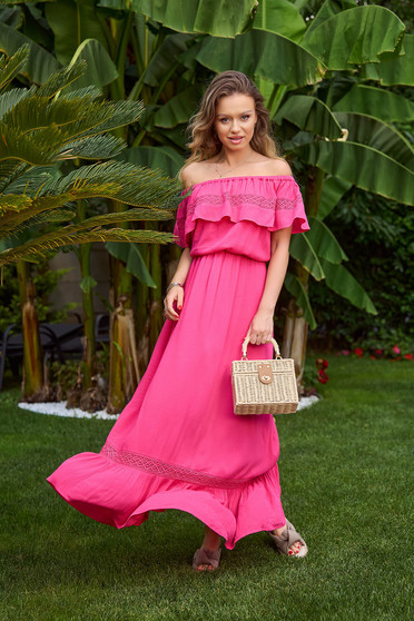 Ruffled dresses, Pink dress light material cloche with elastic waist one shoulder - StarShinerS.com