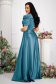 Petrol blue dress taffeta long cloche wrap over front with raised flowers 4 - StarShinerS.com