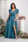 Petrol blue dress taffeta long cloche wrap over front with raised flowers 3 - StarShinerS.com