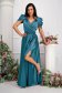 Petrol blue dress taffeta long cloche wrap over front with raised flowers 1 - StarShinerS.com
