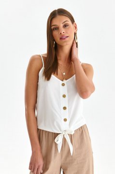 White top shirt light material loose fit adjustable straps with decorative buttons