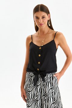 Black top shirt light material loose fit adjustable straps with decorative buttons