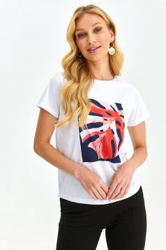 White t-shirt slightly elastic cotton loose fit with print details