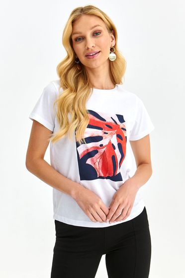 White t-shirt slightly elastic cotton loose fit with print details