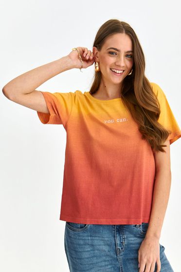 Reduceri tricouri, Tricou din bumbac usor elastic portocaliu cu croi larg in degradee- Top Secret - StarShinerS.ro