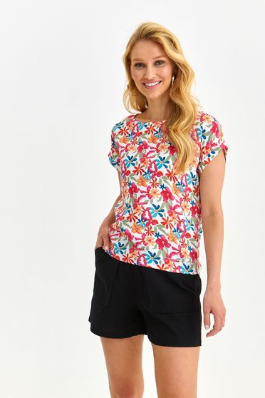 White women`s blouse light material loose fit with floral print