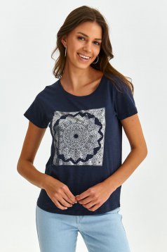 Dark blue t-shirt slightly elastic cotton loose fit abstract