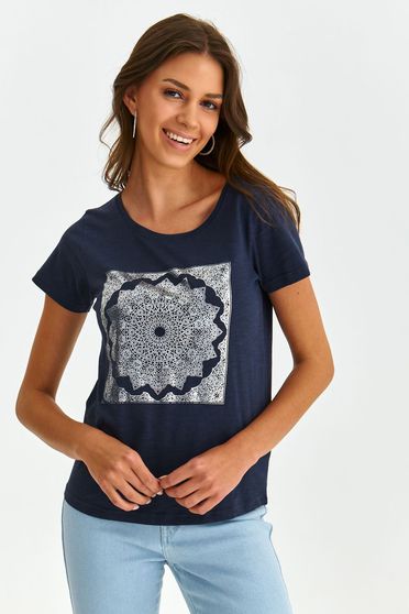 Dark blue t-shirt slightly elastic cotton loose fit abstract