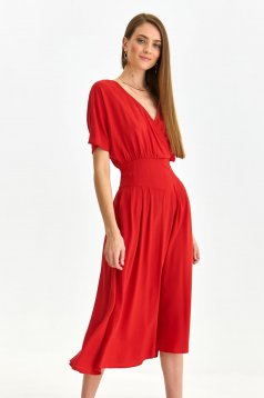 Red dress thin fabric midi cloche wrap over front