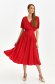Red dress thin fabric midi cloche wrap over front 2 - StarShinerS.com