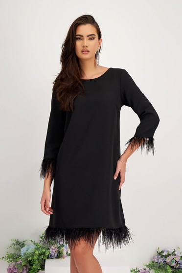 - StarShinerS black dress elastic cloth midi loose fit feather details