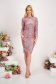 - StarShinerS powder pink dress with sequins midi pencil with 3/4 sleeves 3 - StarShinerS.com