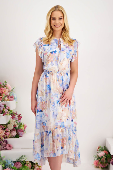 - StarShinerS dress from veil fabric midi cloche with elastic waist with ruffled sleeves