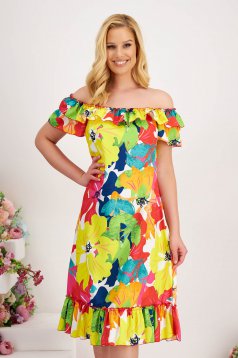 Midi Dress made from thin material with A-line cut and floral print - StarShinerS