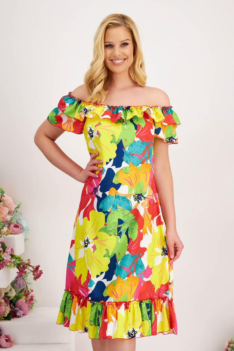 Rochie cu maneca scurta din material subtire midi cu croi in a si imprimeu floral - StarShinerS