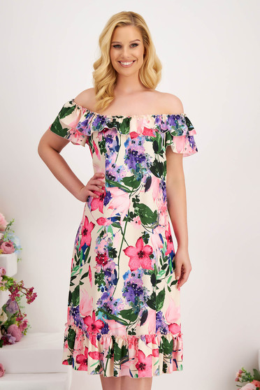- StarShinerS dress midi a-line thin fabric with floral print