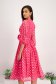 Fuchsia Veil Midi Dress in Clos with Puffy Sleeves and Flower-shaped Brooch - StarShinerS 2 - StarShinerS.com