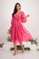 Fuchsia Veil Midi Dress in Clos with Puffy Sleeves and Flower-shaped Brooch - StarShinerS 6 - StarShinerS.com