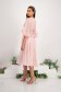Light Pink Veil Midi Dress in A-Line with Puffed Sleeves and Flower-Shaped Brooch - StarShinerS 4 - StarShinerS.com