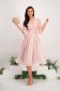 Light Pink Veil Midi Dress in A-Line with Puffed Sleeves and Flower-Shaped Brooch - StarShinerS 6 - StarShinerS.com