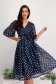 Navy Blue Chiffon Midi A-line Dress with Puffy Sleeves and Flower-Shaped Brooch - StarShinerS 1 - StarShinerS.com