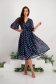 Navy Blue Chiffon Midi A-line Dress with Puffy Sleeves and Flower-Shaped Brooch - StarShinerS 3 - StarShinerS.com