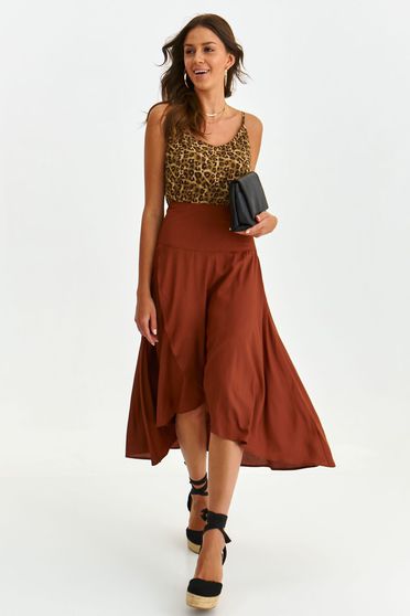 Brown skirt thin fabric midi asymmetrical wrap around
