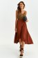 Brown skirt thin fabric midi asymmetrical wrap around 1 - StarShinerS.com
