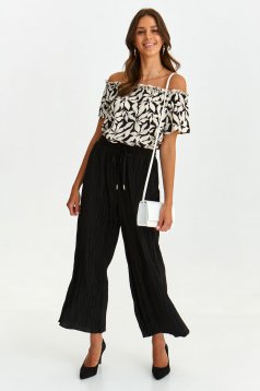 Black trousers thin fabric pleated flared high waisted