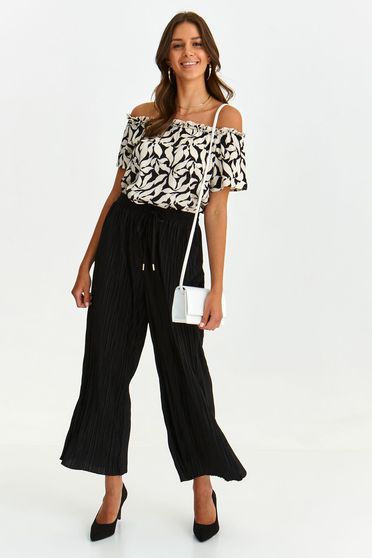 Trousers, Black trousers thin fabric pleated flared high waisted - StarShinerS.com