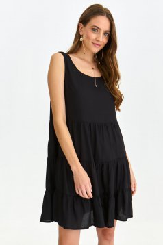 Black dress short cut loose fit thin fabric with rounded cleavage