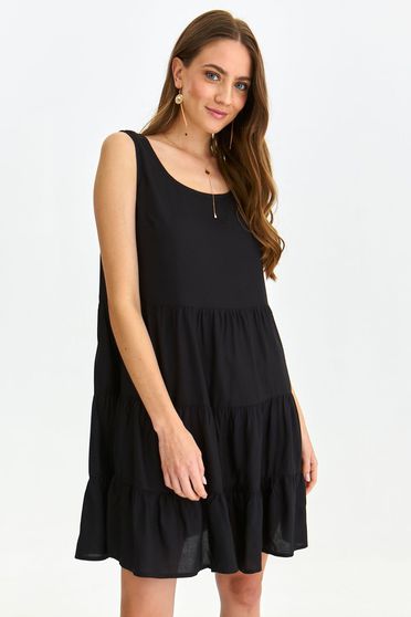 Loose dresses, Black dress short cut loose fit thin fabric with rounded cleavage - StarShinerS.com