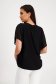 Black cotton women's blouse with a wide cut and ruffles along the neckline, accessorized with a brooch 2 - StarShinerS.com