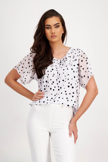 Casual Blouses, Women`s blouse lycra loose fit frilly trim around cleavage line - StarShinerS.com